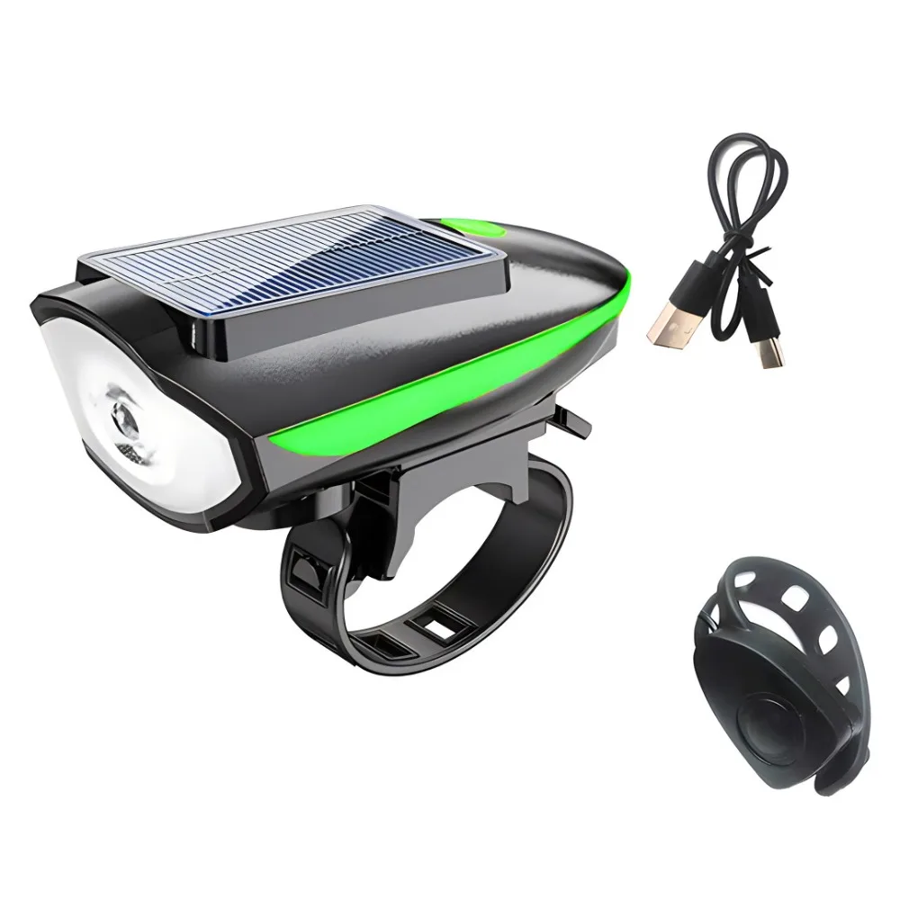 

Waterproof Solar Bicycle Light 3 Modes USB Rechargeable Bicycle Headlight Easy To Install with Horn Night Riding Lamp