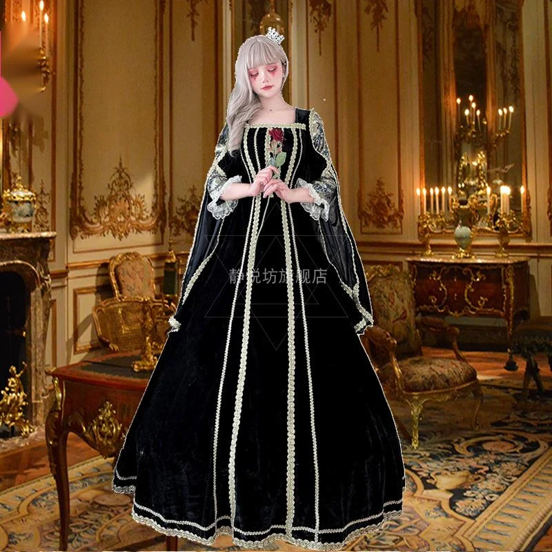 

New retro court medieval Queen Halloween adult noble cloak cosplay Witch Dress Party dress Long dress