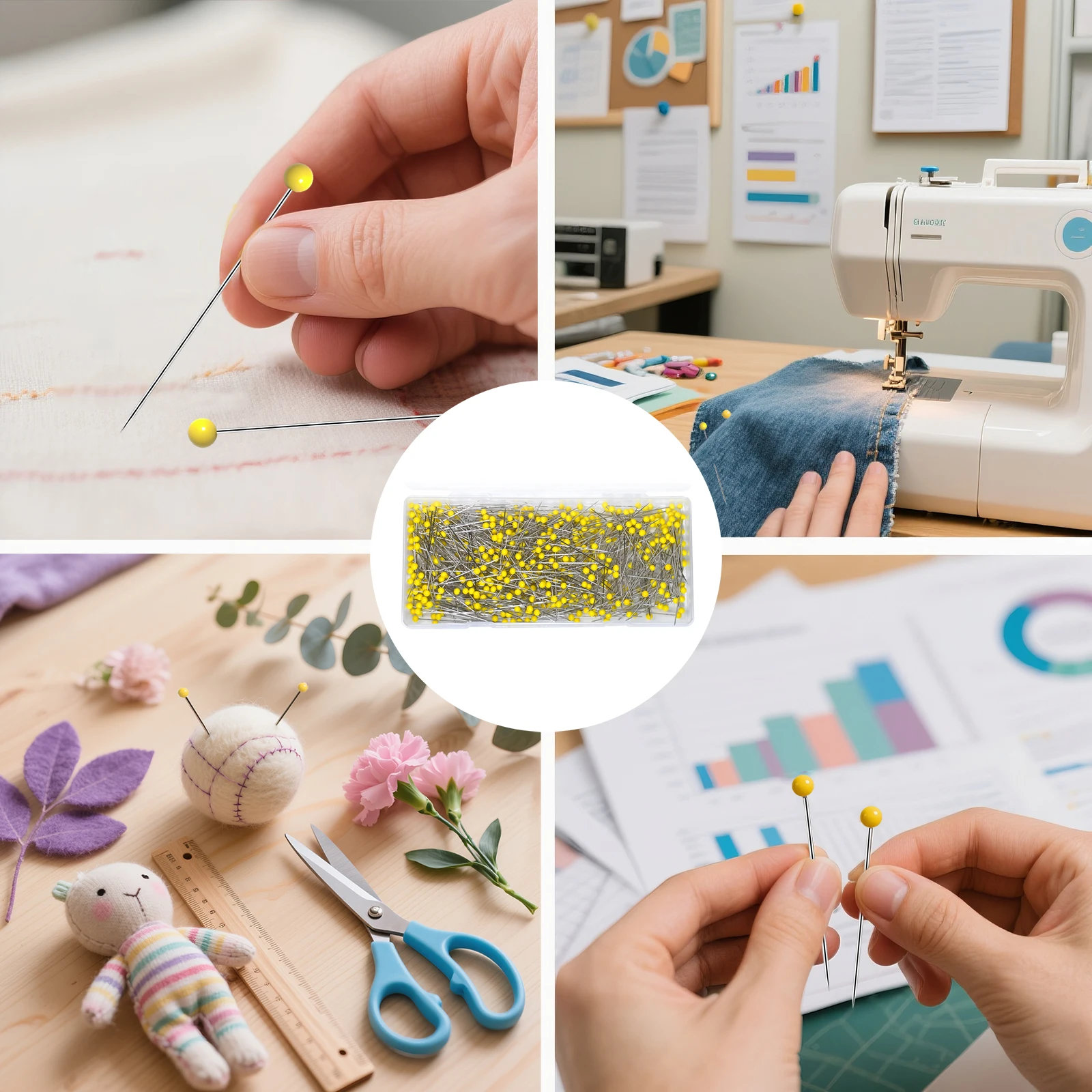 500Pcs Quilting Pins 1.75 Inch Straight Pins Round Head Needles Stitch Straight Push Dressmaker Pins for DIY Sewing Positioning