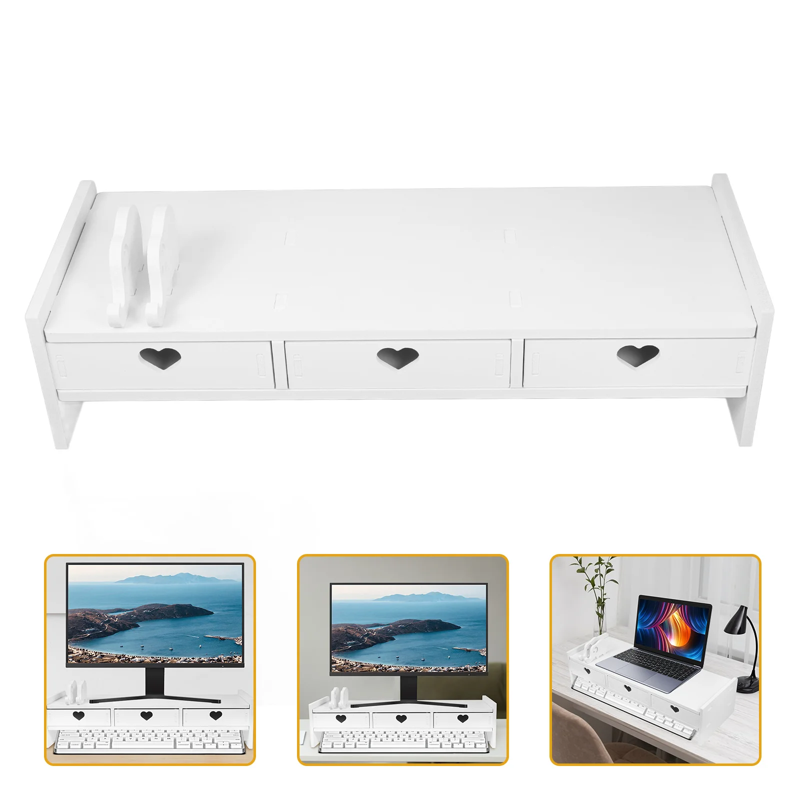 

Desktop Monitor Riser Stand With Drawer Office Desk Organizer Pvc Wood-Plastic Composite Minimalist Design For Computer