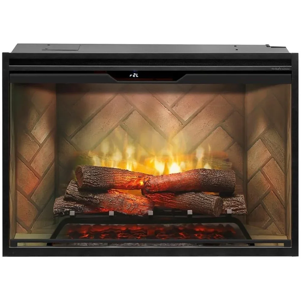 

36 Inch Built-in Electric Firebox - Herringbone Brick Background - Includes Realistic Faux Logset, Front Glass Panel, Firebox