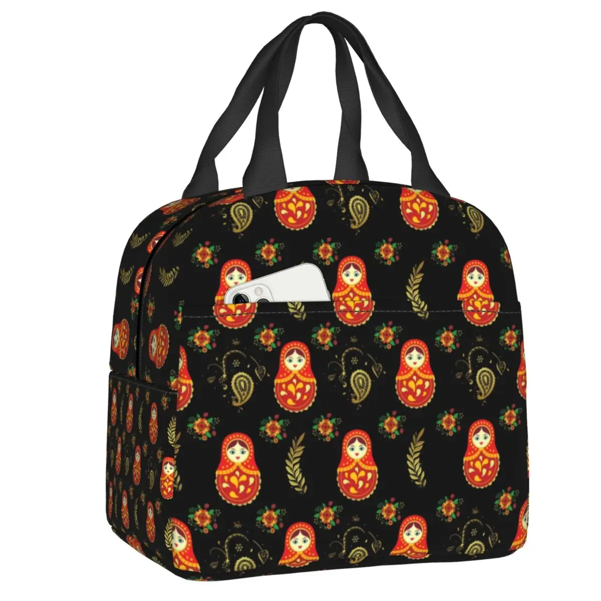 

Custom Matryoshka Russian Doll Pattern Lunch Bag Men Women Thermal Cooler Insulated Lunch Boxes for Kids School