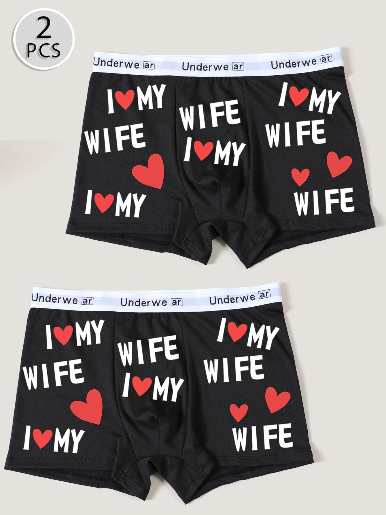 2PCS Men's Boxer Briefs Underwear for Husband Boyfriend,  -I LOVE MY WITE- Pattern Printing Comfortable & Soft Underpants