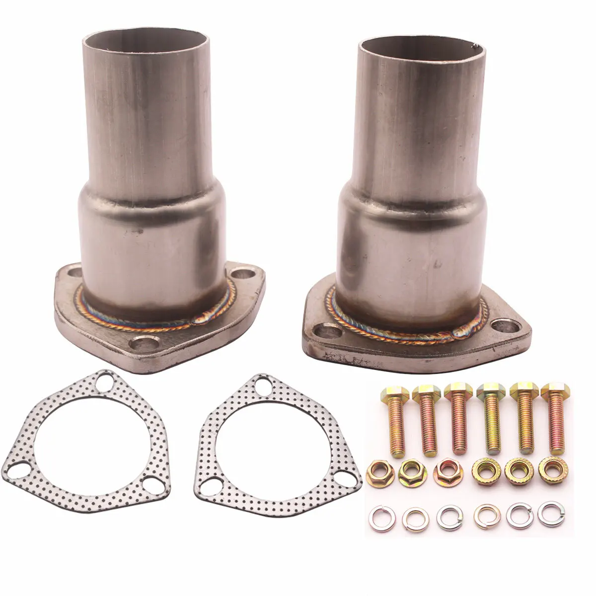 

Stainless Steel Header Exhaust Collector Kit 2.5" Inlet 3-Bolt 2" Outlet Car Accessories