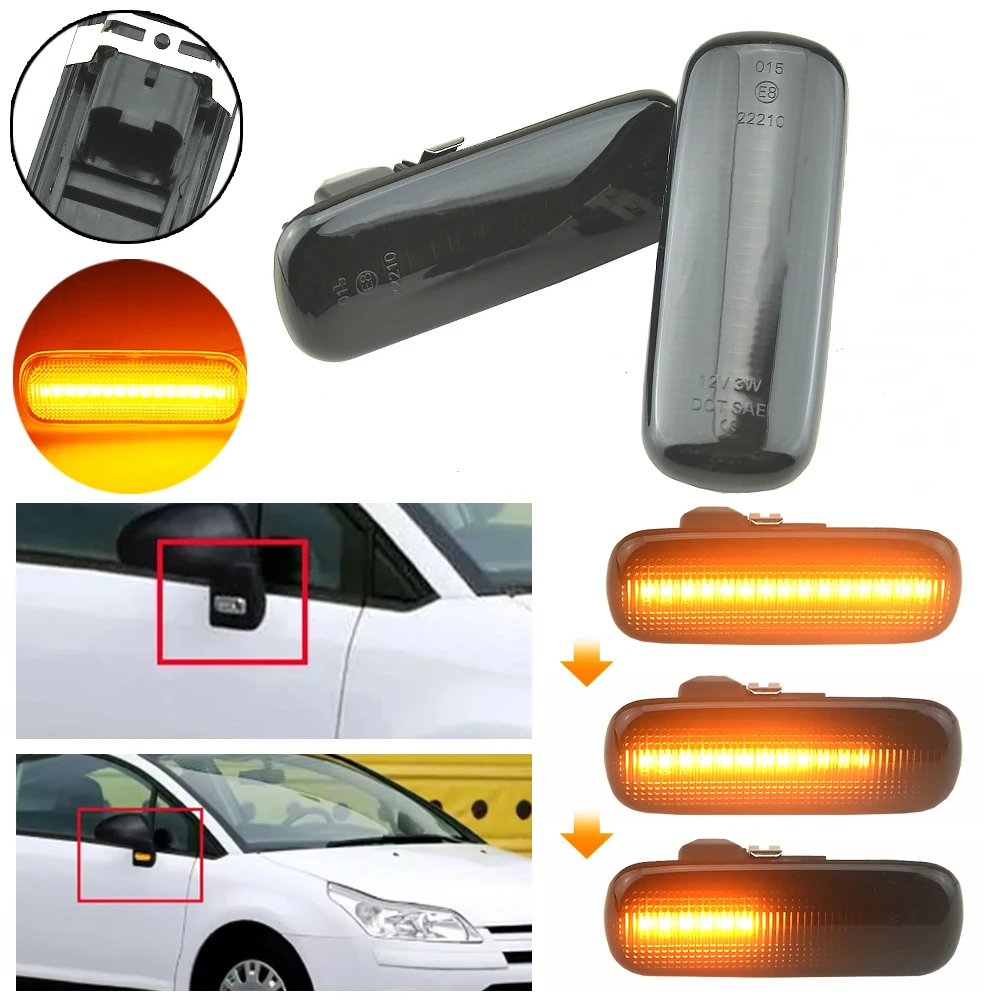 

For Citroen C4 I Coupe Hatchback Phase I 2004-2008 Sedan 2006-2010 2pcs Dynamic LED Side Marker Side Repeater Light Blinker