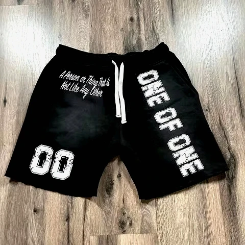 Pantalones cortos informales con bolsillo y cordón gráfico de palabras Vintage para hombre, ropa, pantalones cortos de algodón de alta calidad para hombre
