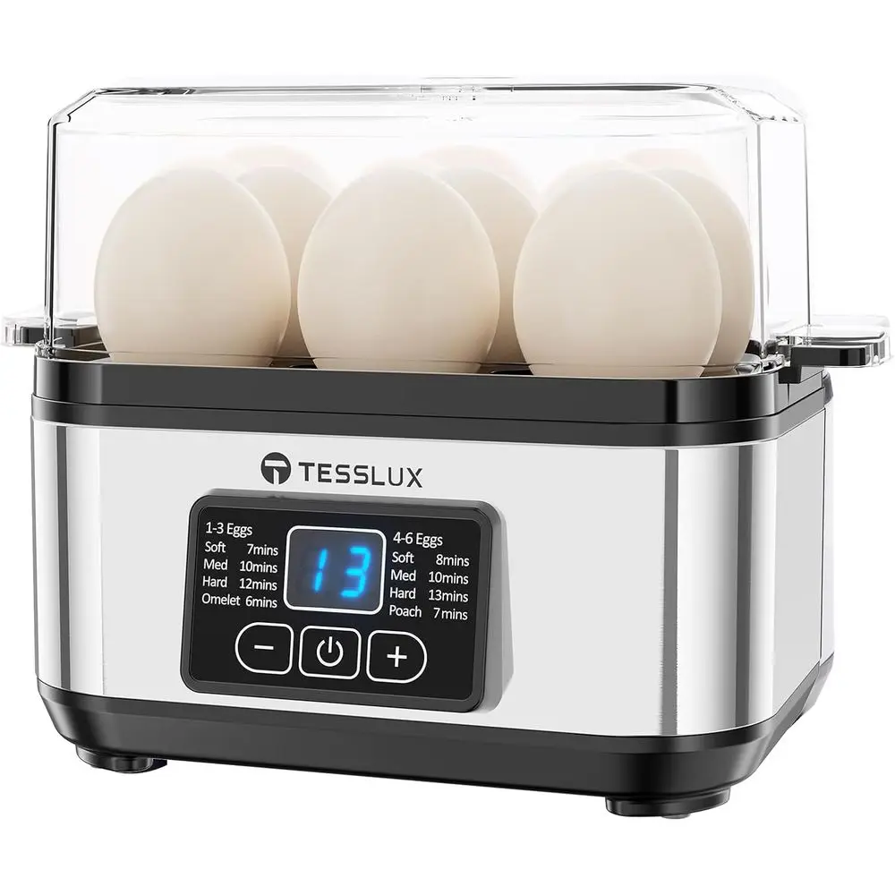 

6 Egg Capacity Cooker, Hard Boiled, Poached, Scrambled Eggs, Omelets Maker with Auto Shut Off (Silver)
