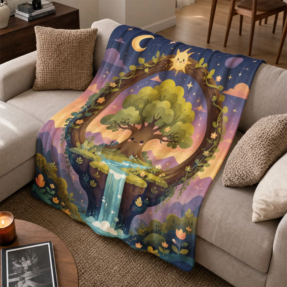 Aesthetic Woodland Tree Waterfall Throw Blanket Sofa Cover Magical Nature Decor Cottagecore Cozy Home Living Room Decor Gift