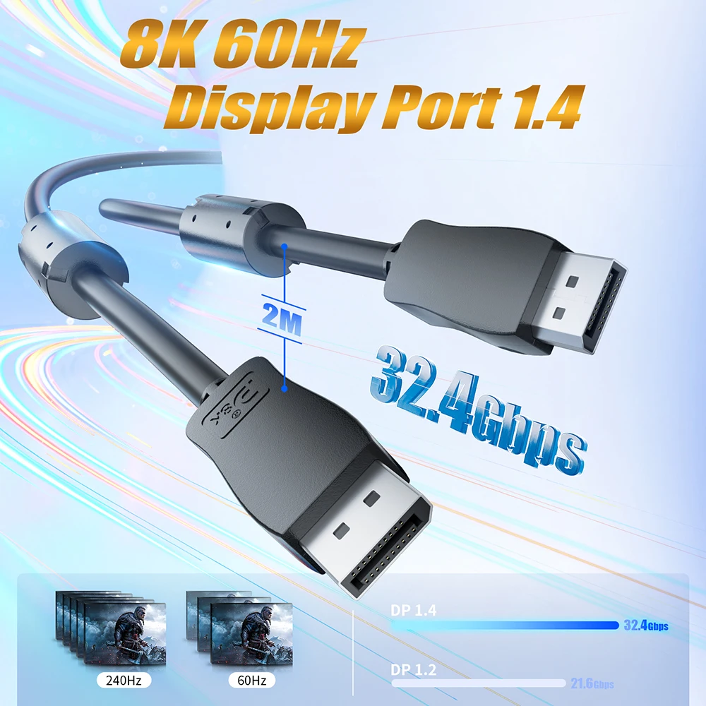 DisplayPort 1.4 cable 240Hz Displayport to Displayport Cable 2K@240Hz DisplayPort 1.4 Monitor cable 144Hz 4K Display-Port Cable