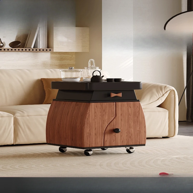 

Medieval walnut tea table, high-end living room small mobile tea table water cabinet