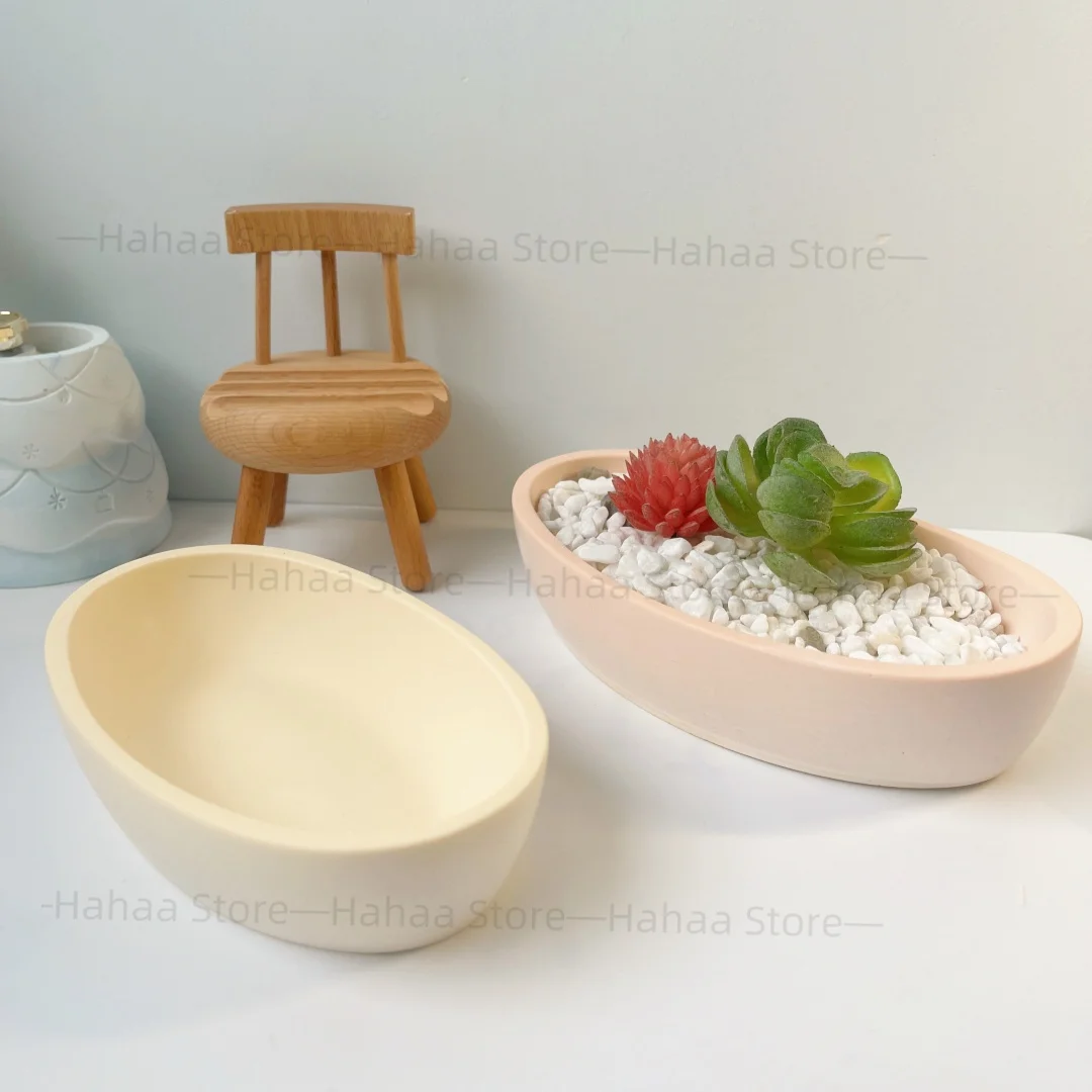 Boat Shaped Flowerpot Concrete Silicone Mold DIY Elliptical Bowl Cement Gypsum Storage Candle Container Desktop Decoration Mould