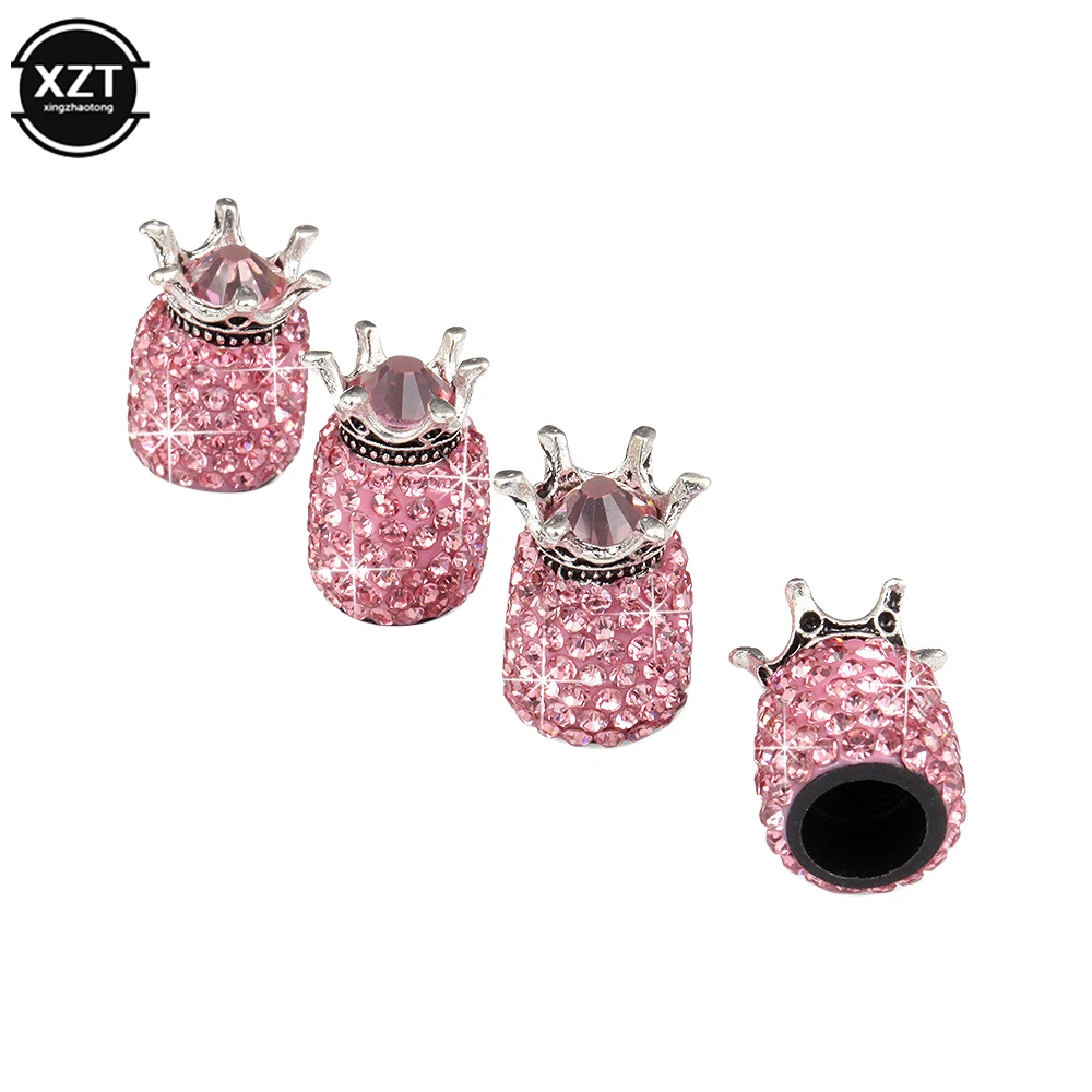 4Pcs Crown Bling Diamond Crystal Wheel Caps Accessories Rhinestone Clay ABS Car Tires Valves Tyre Stem Air Valve Caps