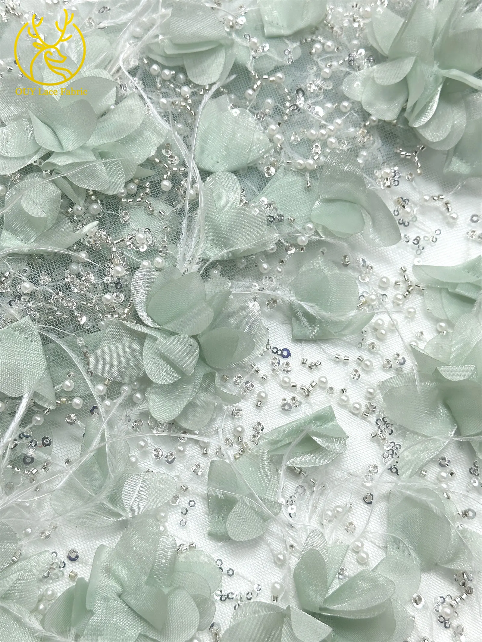 Eleganter handgefertigter 3D-Applikations-Spitzenstoff 2026, hochwertige französische Pailletten-Tüllspitze für Hochzeits- und Partykleider, 5 Yards – Detail 20