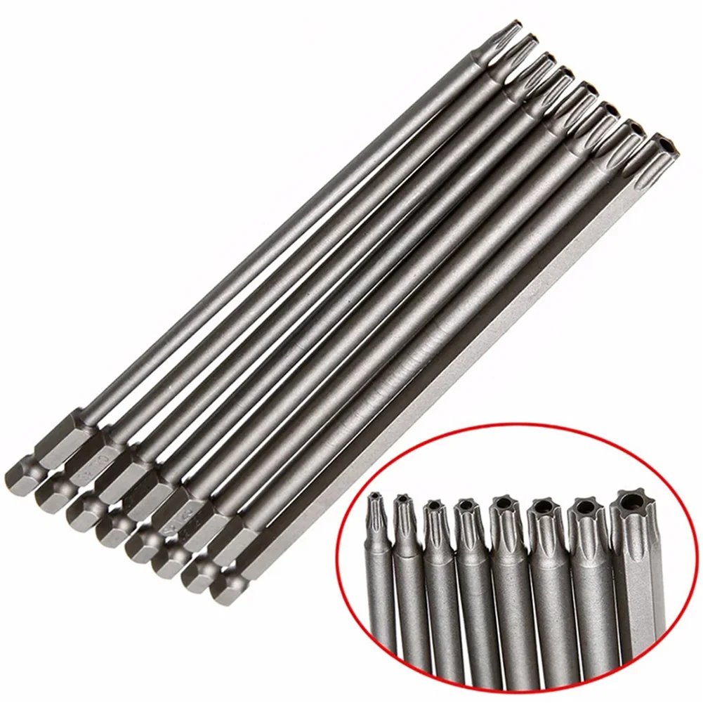 Magnetic Torx Screwdriver Bit, Hex Rod, Wind Drill Head, Screw Wrench, Star T8, T10, T15, T20, T25, T27, T30, T40, 150mm, 200mm,