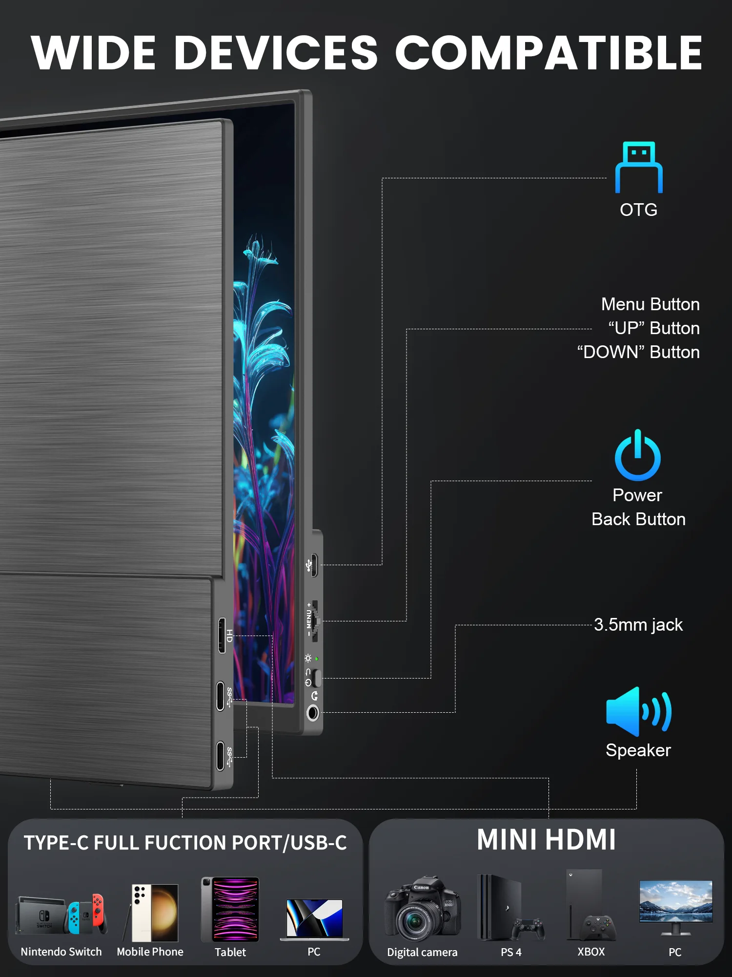 Amoudo شاشة محمولة 3840*2400P 60 هرتز شاشة كمبيوتر محمول مزدوجة USB C HDMI شاشة ثانية ل PS4/5 Xbox Switch MAC هاتف الكمبيوتر