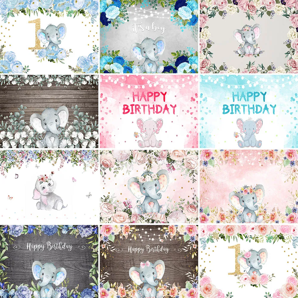 

Mocsicka Elephant Birthday Backdrop Newborn Baby Shower 1st Birthday Party Banner Poster Customized Photography Background