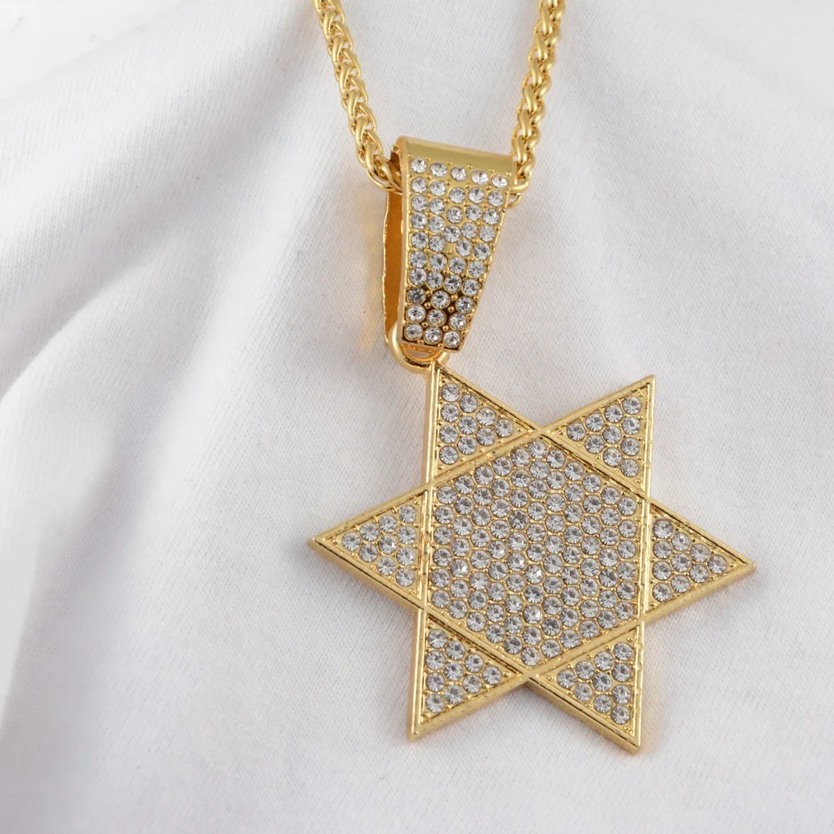 Full Micro Paved Crystal Israel Menorah Judaism Hebrew Necklace Star Of David  Gold Color Religious Jewelry For Men Women