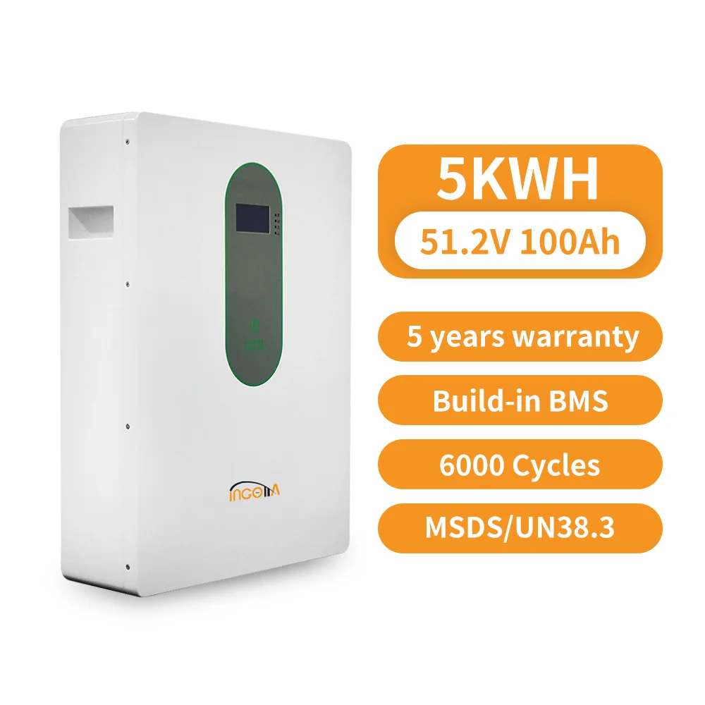 

Wall Mounted LiFePO4 Battery 48V 51.2V 100ah 5kwh Lithium Ion Batteries 6000 Cycle for Home Solar Energy System