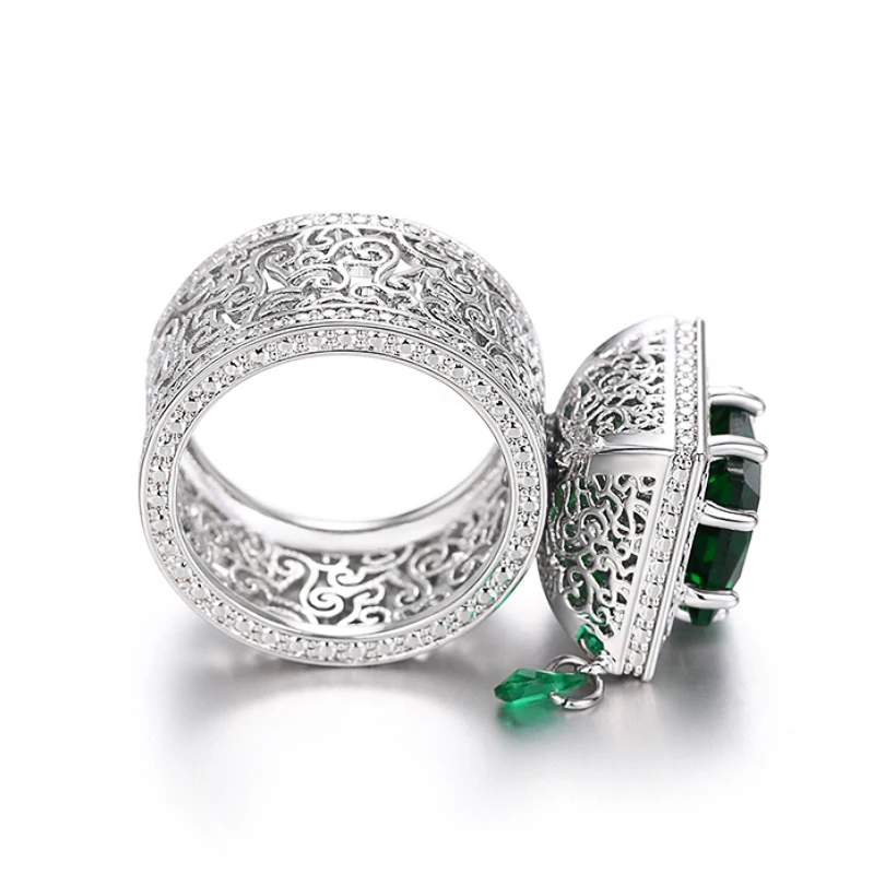 Huitan Square Green Cubic Zirconia Rings Gorgeous Hollow Pattern Women Accessories Unique Wedding Rings Gift New Trendy Jewelry