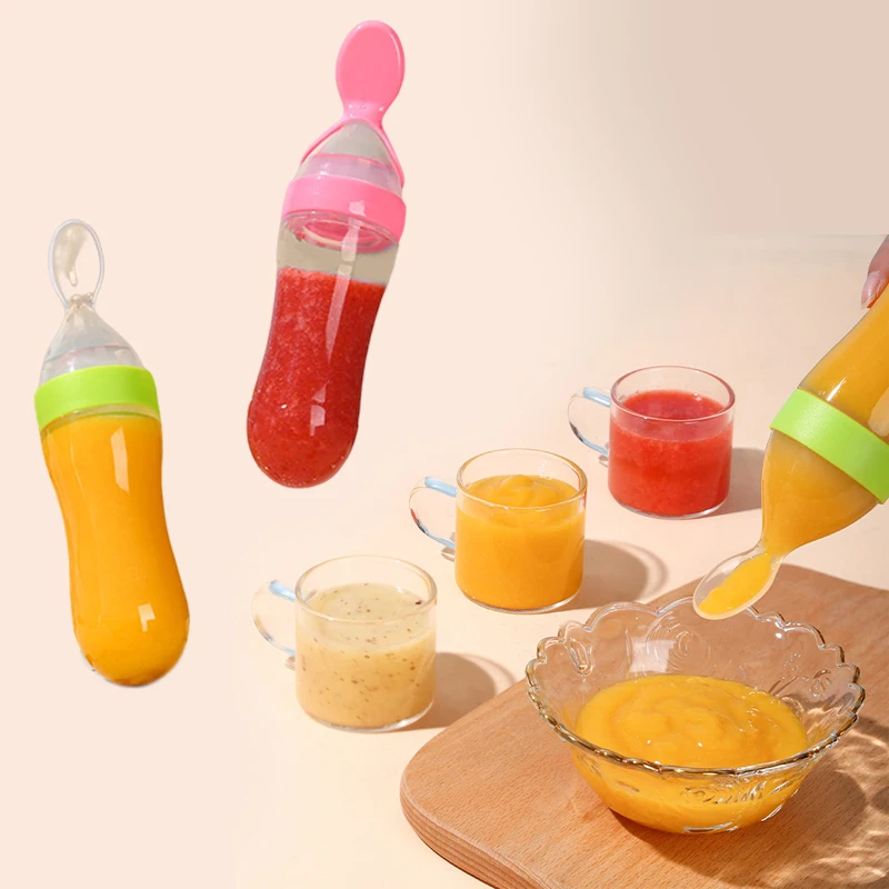 Squeezing Feeding Bottle Silicone Newborn Baby Training Rice Spoon Infant Cereal Food Supplement Feeder Safe Tableware Tools