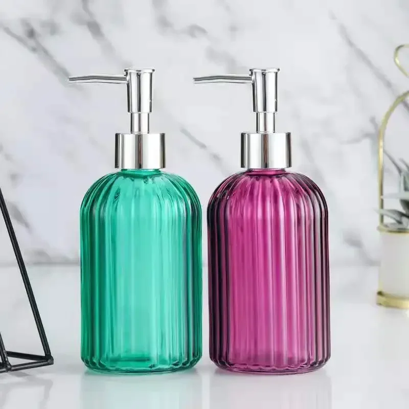 400 ml vertikale Streifen Händedesinfektionsflasche, nachfüllbar, leeres Glas, flüssiges Händedesinfektionsmittel, Shampoo, Duschgel, Pumpflaschen