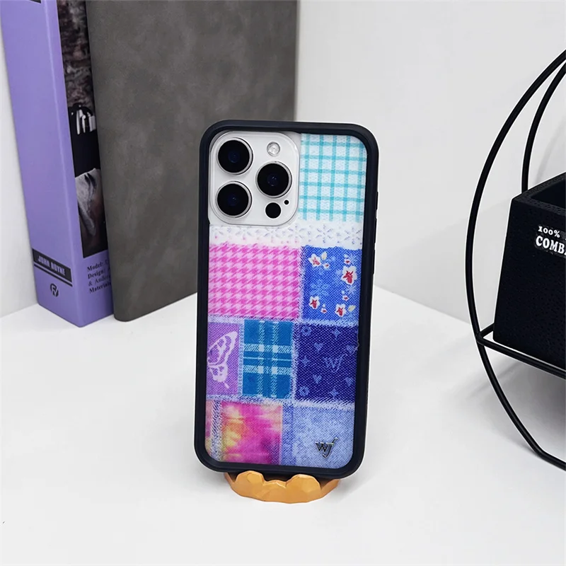 Wildflower موضة ثلاثية الأبعاد الصفصاف مسمار روز حالات آيفون 12 13 14 15 16 برو ماكس بلس 17 برو كاوبوي الربط القماش wf جراب هاتف #3