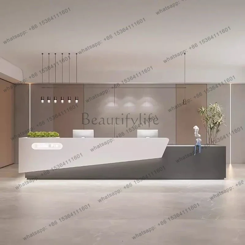 LJY Storage Brown Reception Desks Wood Cheap Design Classic Drawer Reception Desks White Modern Empfangs Tresen Office Furniture