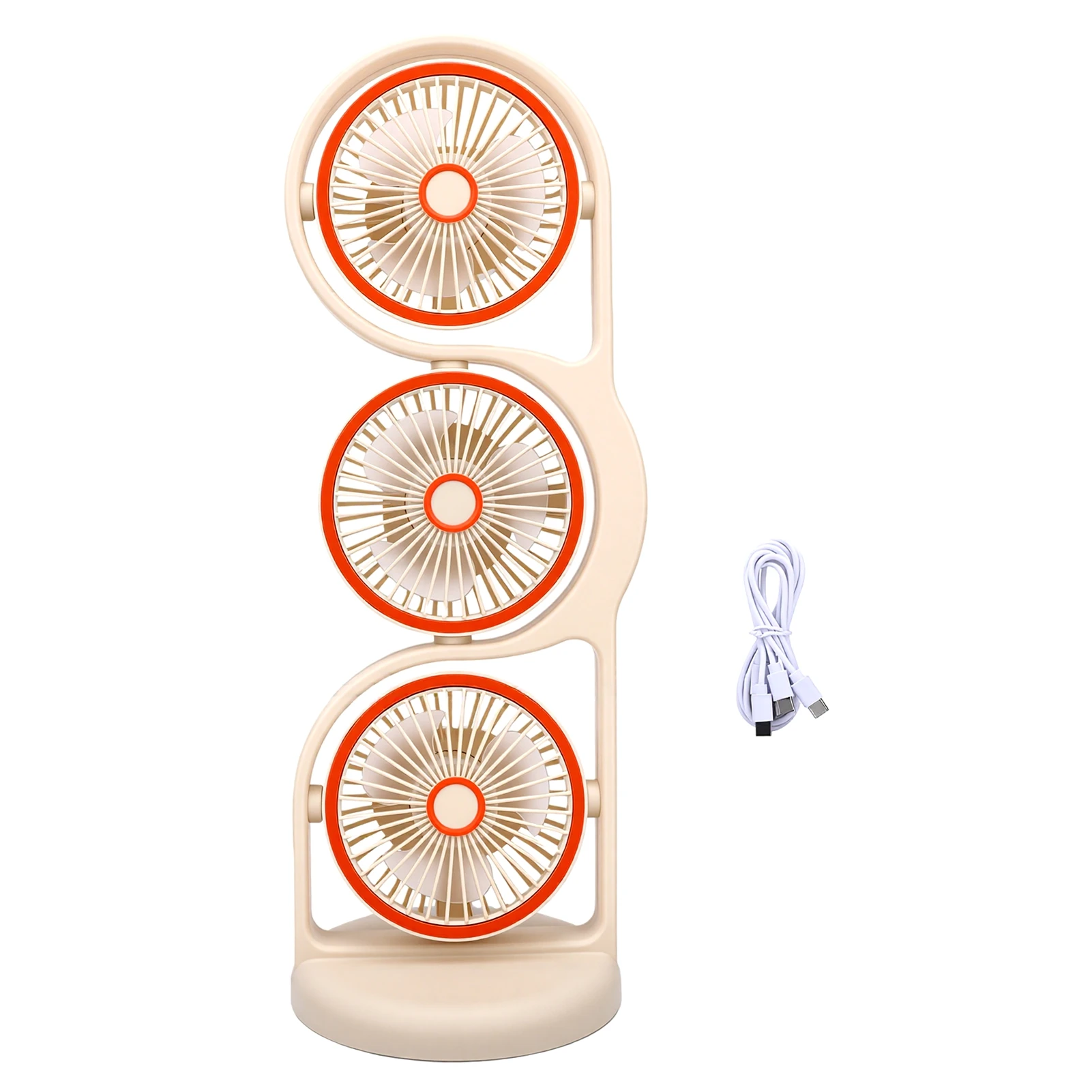 Desk Fan USB Rechargeable Portable 3 Head Fan with Multiple Speed Settings Light for Study Work Outdoor 3 Head Fan Table Fan