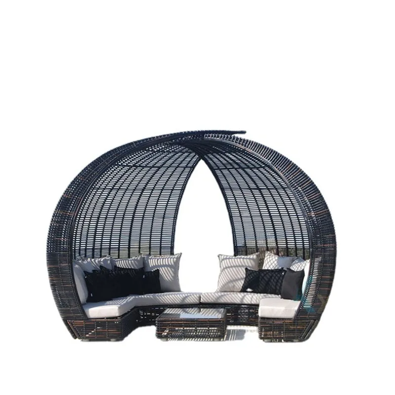 Outdoor rattan bird's nest sofa coffee table combination