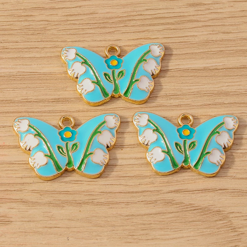 Tusember 10 Stück, 4 Farben, Emaille-Lilien-Schmetterlings-Anhänger für DIY, niedliche Ohrringe, Halsketten, Armbänder, modische Schmuckaccessoires – Detail 6