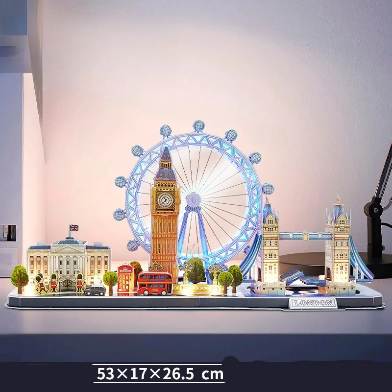 

3D three-dimensional puzzle creative city night architecture children's toys model LED lights London, England