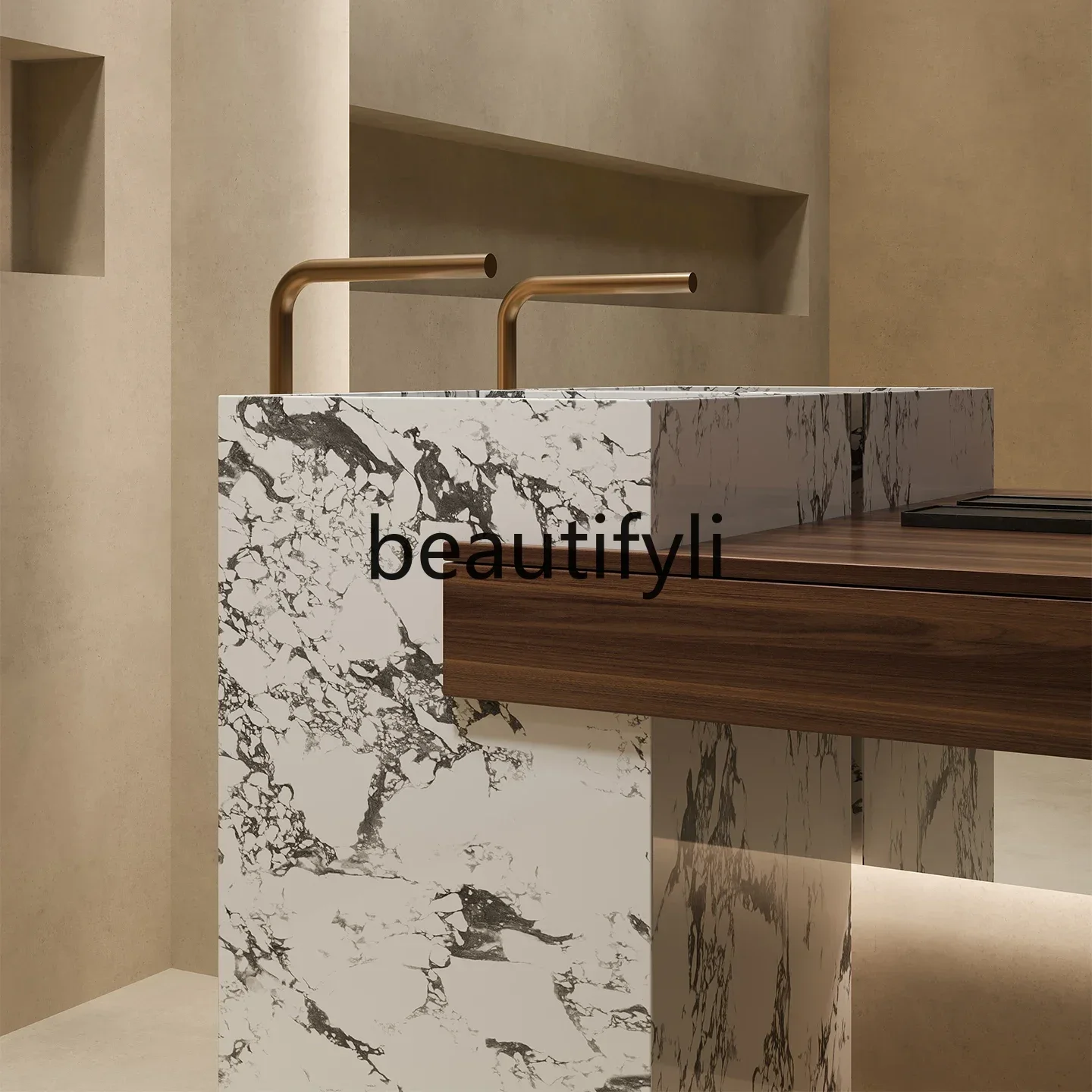 

Villa travertine rock slab column basin wash basin, hand pool, bathroom cabinetEsmt163