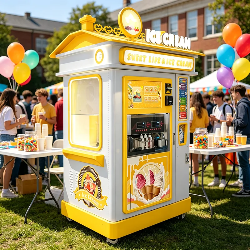 Ice Cream Vending Machine Fully Automatic Touch Screen Multi Payment Soft Serve Ice Cream Dispenser