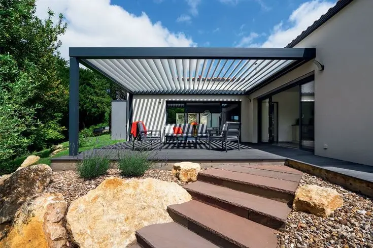 

Modern Outdoor Motorized Aluminum Pergola Adjustable Bioclimatic Louvered Roof Waterproof Gazebo for Backyard Garden Sun Shade