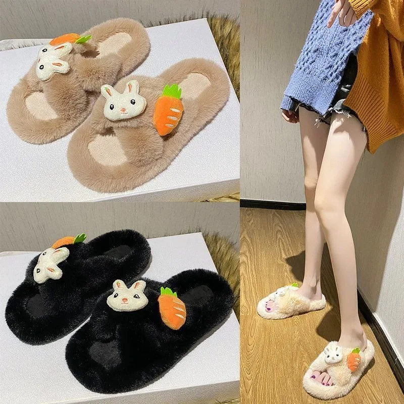 

2024 Fall and Winter Plush Women's Indoor Slippers Home Lazy Slippers Anti-slip Durable Fashionable Warm Sandal Slippers