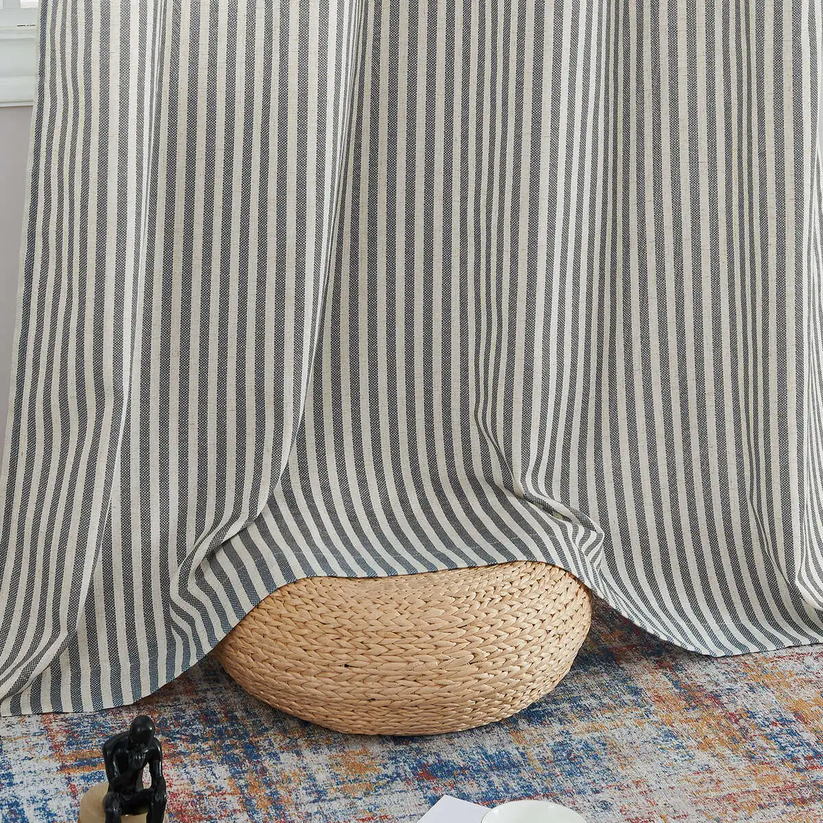 JINCHAN Linen Curtains For Living Room Bedroom Ticking Striped Window Treatment Light Filtering Drapes Grommet Top Curtain