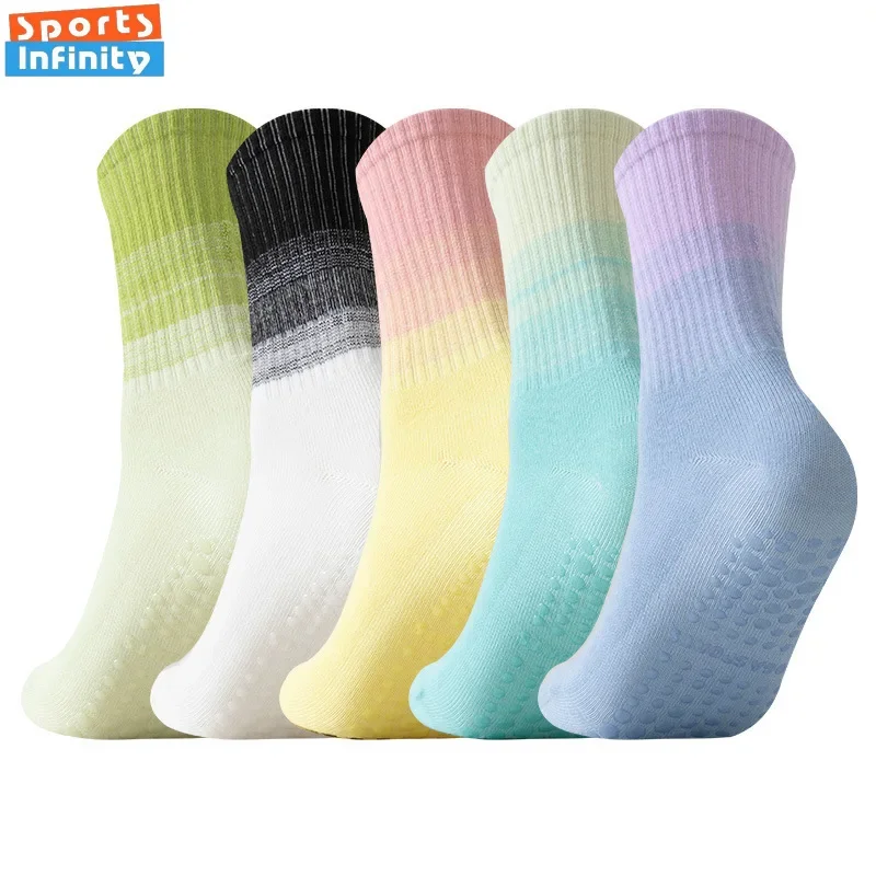 

Новые модные градиентные носки для йоги, противоскользящие женские профессиональные носки для пилатеса, домашние спортивные носки для аэробики, танцев, батута, женские