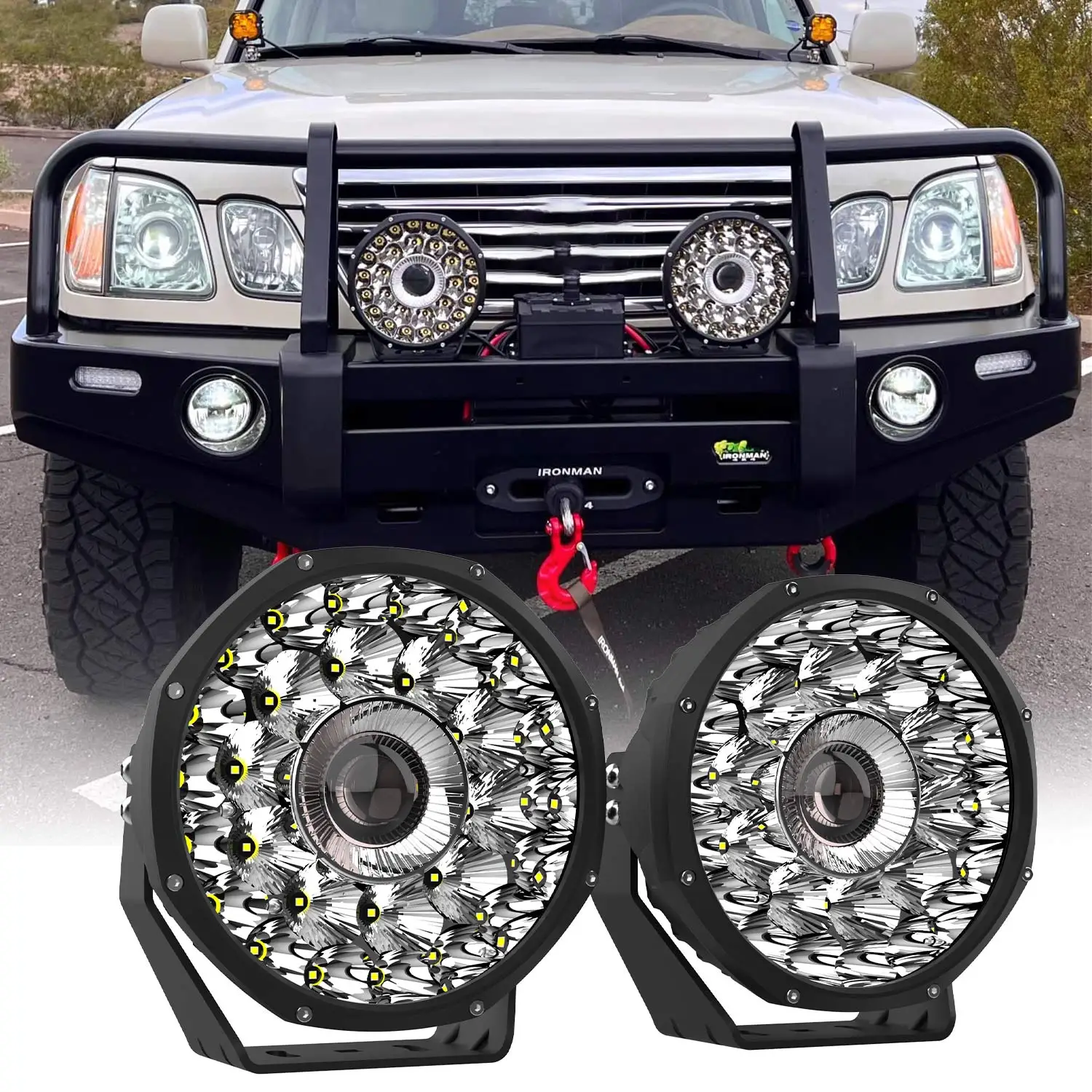 7 inch Round LED Offroad Laser Light Super Bright LED Work Light Bar Driving Lights Spotlight for Trucks Pickup ATV UTV SUV