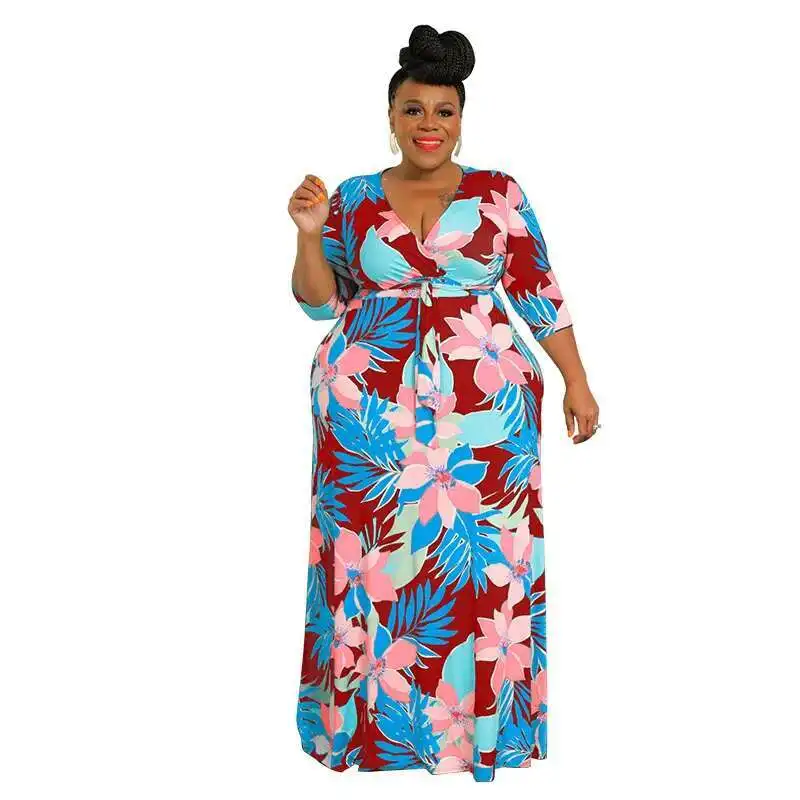 

Fashion My982 Plus Size Women's Summer Print Multi Colored Sexy Bag Hip Swing Dress 2025 Party Summer Elegantes Casual Y2k