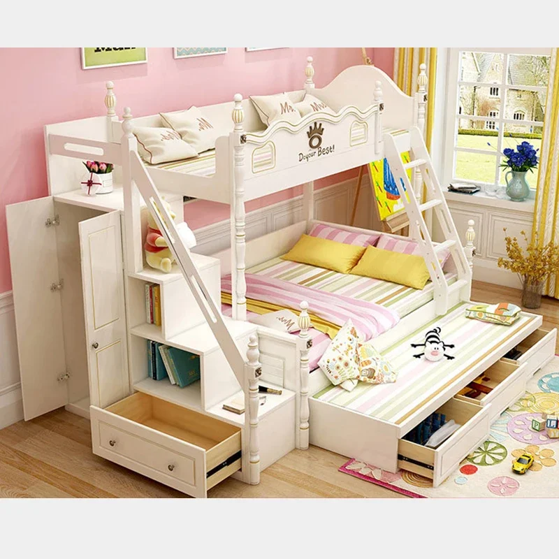 Staircase storage with stair cabinet, ladder for getting up and down, children's bed