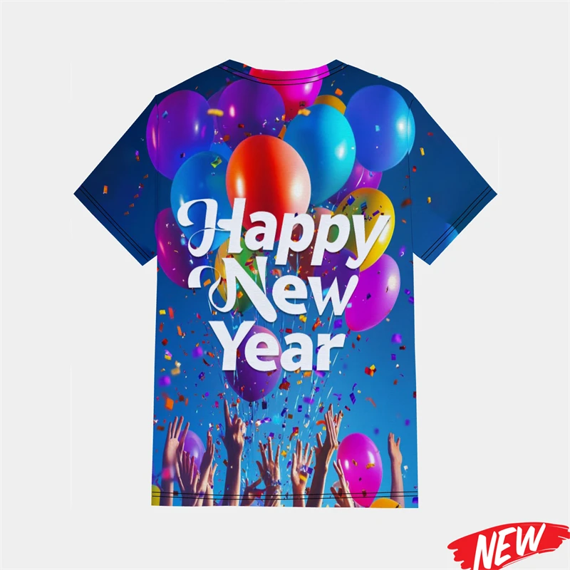 

Модная новогодняя футболка с рисунком для мужчин 2026 С Новым годом с коротким рукавом Фестивальная вечеринка Семейные футболки Топы Футболка с круглым вырезом