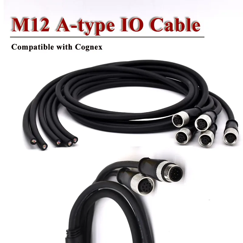 Compatible with Cognex M12 8Pin A-type IO Power Line Shielded Cable Male Female Communication Line 5000 Series CCB-84901-0102-05