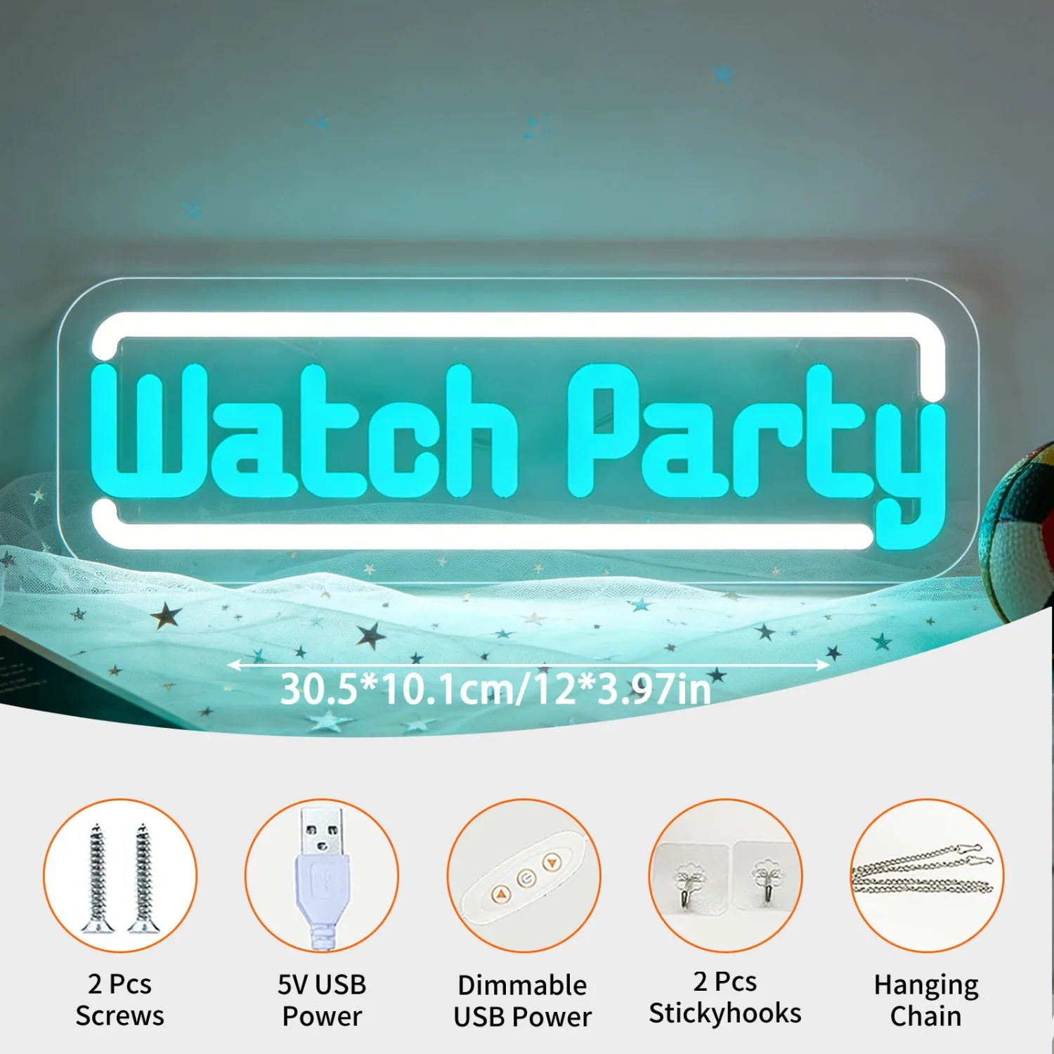 Watch Party Neon Sign LED Light  Sports Game Acrylic Wall Art Sign for Living Room Bedroom Decor Aesthetic Night Light Gift