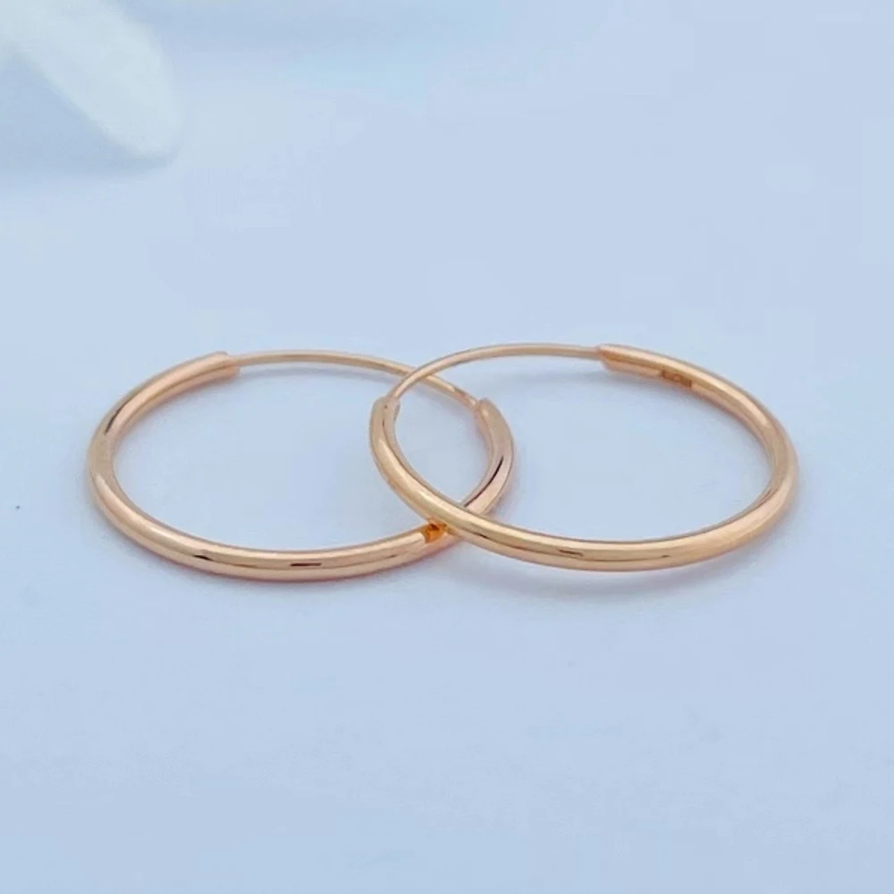 

Real Pure 18K Rose Gold Hoop Women Lucky Simple Glossy Round Circle Earrings 0.51-0.52g