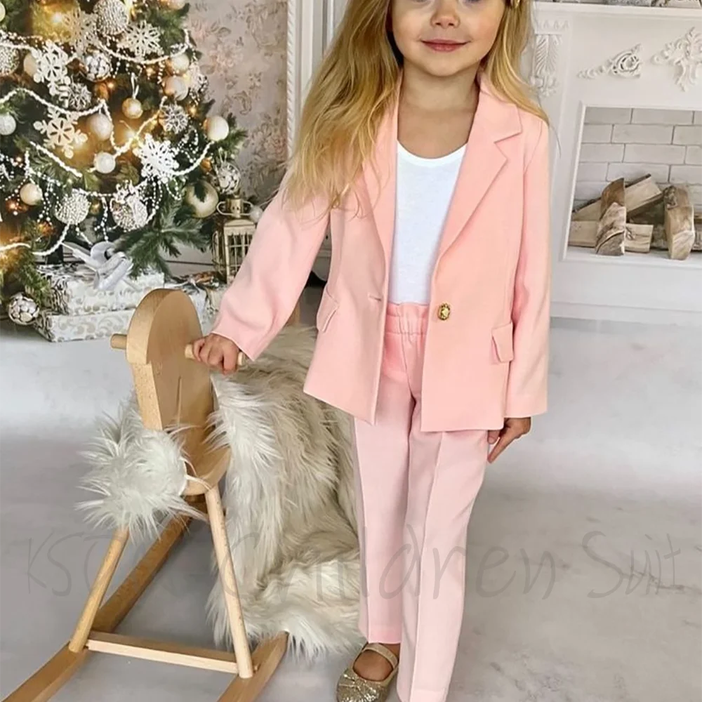 

Костюм для девочек из двух предметов, приталенный детский смокинг, костюм на одной пуговице, официальный наряд, куртка, брюки, повседневный повседневный детский комплект для дня рождения