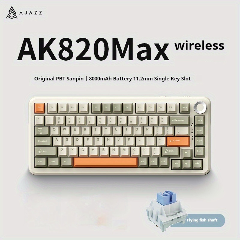 NEW AJAZZ AK820 MAX Tri-mode Hot Swap 4000mAH RGB Bluetooth Wireless Gaming Mechanical Keyboard With Knob 82 Keys PBT Keycaps