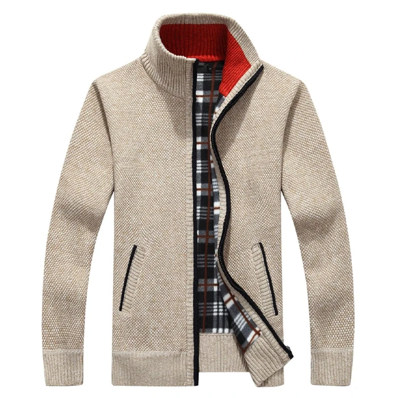 Autumn Winter Thick Men's Knitted Sweater Coat Casual Jacket Full Zip Cardigan Fleece Sweaters Male Knitting Jackets Cardigan