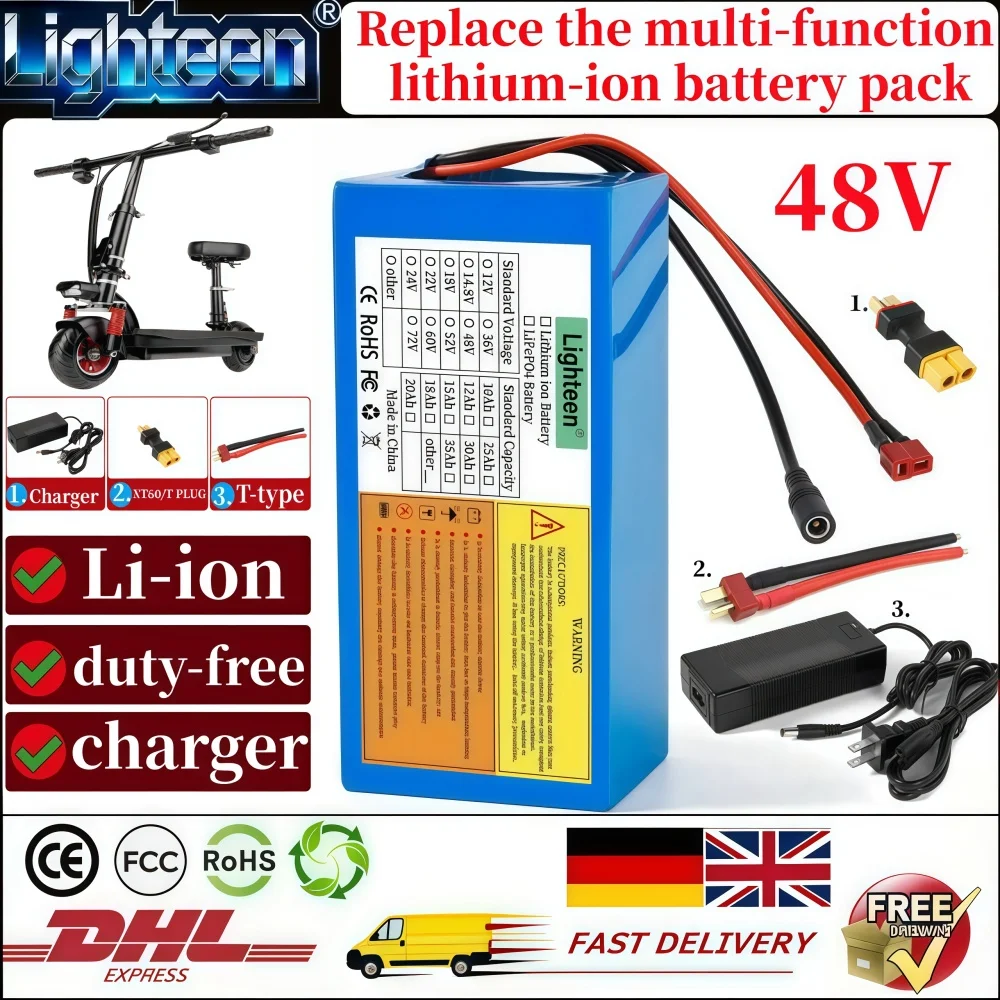 

【New A Series】 36V/48V 20AH Lithium Battery , with 30A BMS, suitable for 200-1200W vehicle replacement battery pack. Tax-free.