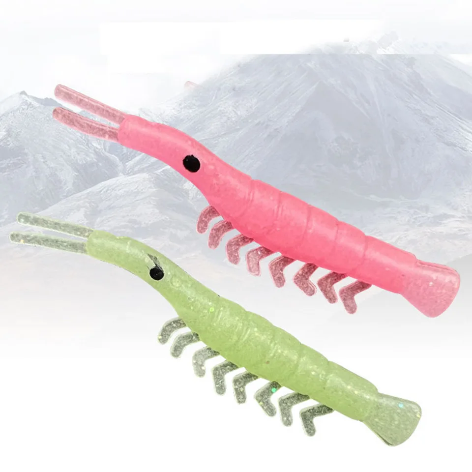 

50pcs Soft Silicone Shrimp Fishing Lures 4.3cm 0.4g Small Light Green Freshwater Fishing Glow Shrimp Bait Carp Fishing Pesca