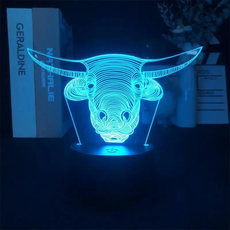 Novelty Tauren 3D Night Light Home Decorative Table Lamp USB Desktop Lamps with 7 Colors Plug-in Touch Switch Atmosphere Light